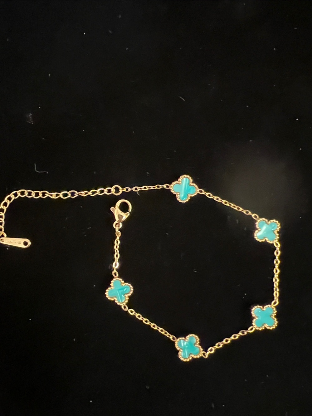 Gold Chain Bracelet with Mini Turquoise Clover Accents